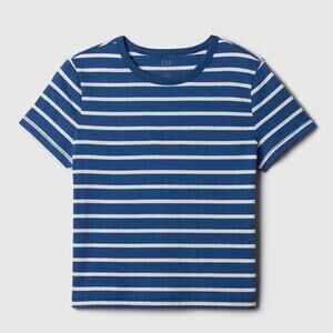 Gap Organic Vintage Soft Cropped Striped Blue White Baby T-Shirt Women’s Size M